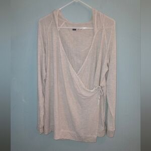 Roxy Light Oatmeal Heathered Soft Sweater Wrap Long Sleeve Cozy Hoodie